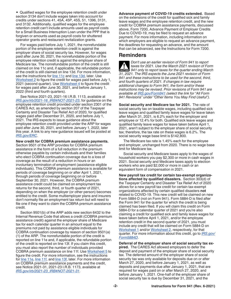 Instructions for IRS Form 941 Employers Quarterly Federal Tax Return, Page 2