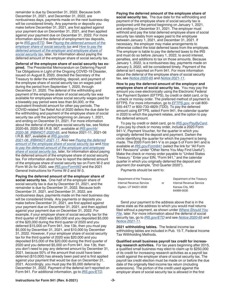 Instructions for IRS Form 941 Employers Quarterly Federal Tax Return, Page 3