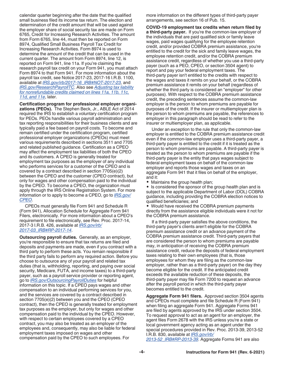 Instructions for IRS Form 941 Employers Quarterly Federal Tax Return, Page 4