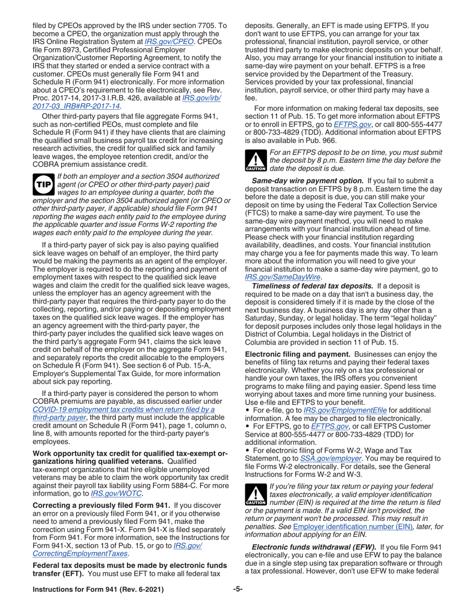 Instructions for IRS Form 941 Employers Quarterly Federal Tax Return, Page 5