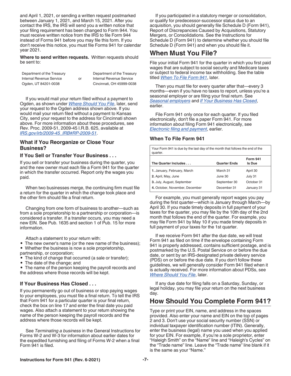 Instructions for IRS Form 941 Employers Quarterly Federal Tax Return, Page 7