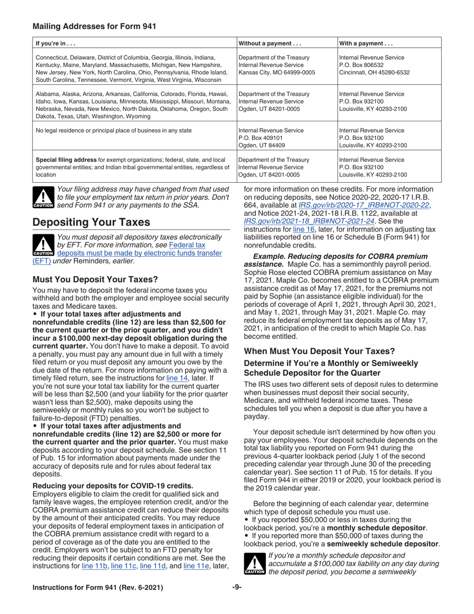 Instructions for IRS Form 941 Employers Quarterly Federal Tax Return, Page 9