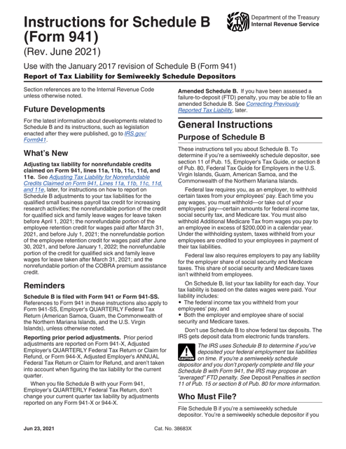 Download Instructions for IRS Form 941 Schedule B Report of Tax