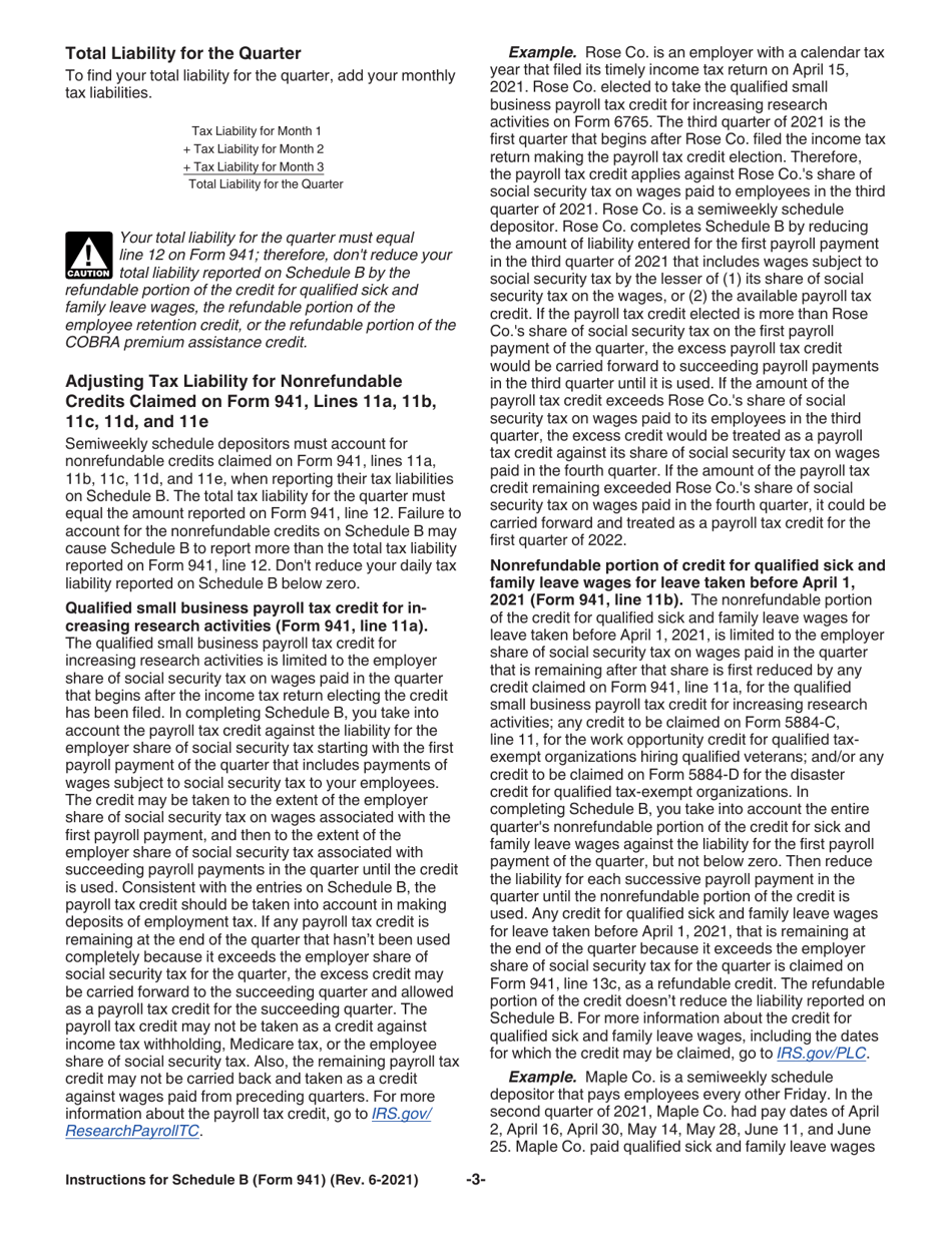 Instructions for IRS Form 941 Schedule B Report of Tax Liability for Semiweekly Schedule Depositors, Page 3