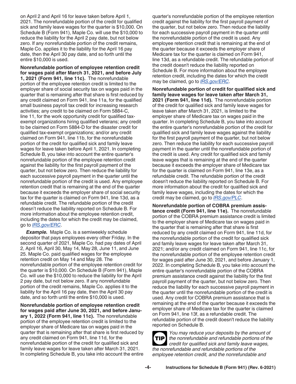 Instructions for IRS Form 941 Schedule B Report of Tax Liability for Semiweekly Schedule Depositors, Page 4
