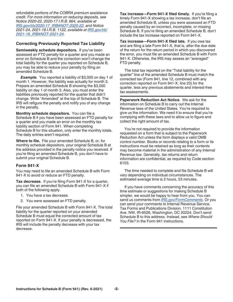 Instructions for IRS Form 941 Schedule B Report of Tax Liability for Semiweekly Schedule Depositors, Page 5