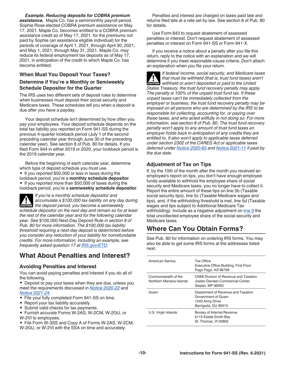 Instructions for IRS Form 941-SS Employers Quarterly Federal Tax Return - American Samoa, Guam, the Commonwealth of the Northern Mariana Islands, and the U.S. Virgin Islands, Page 10