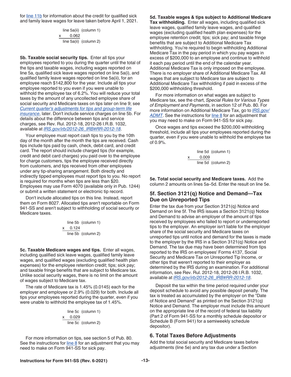 Instructions for IRS Form 941-SS Employers Quarterly Federal Tax Return - American Samoa, Guam, the Commonwealth of the Northern Mariana Islands, and the U.S. Virgin Islands, Page 13