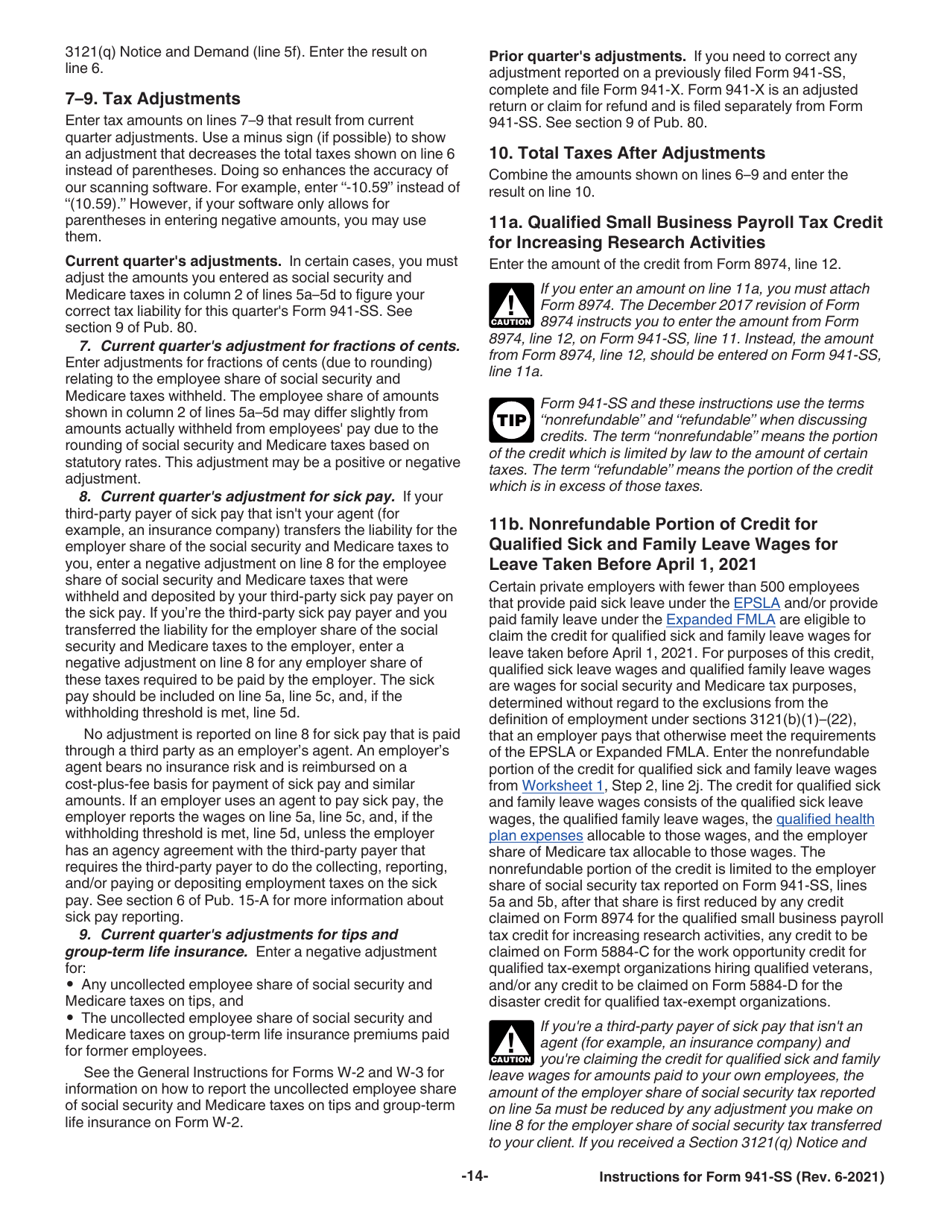 Instructions for IRS Form 941-SS Employers Quarterly Federal Tax Return - American Samoa, Guam, the Commonwealth of the Northern Mariana Islands, and the U.S. Virgin Islands, Page 14