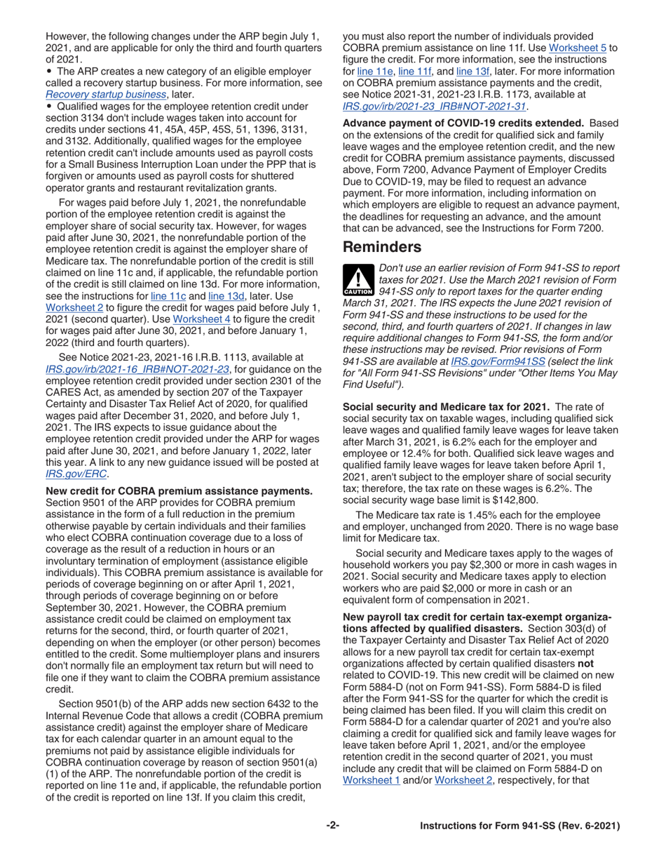 Instructions for IRS Form 941-SS Employers Quarterly Federal Tax Return - American Samoa, Guam, the Commonwealth of the Northern Mariana Islands, and the U.S. Virgin Islands, Page 2