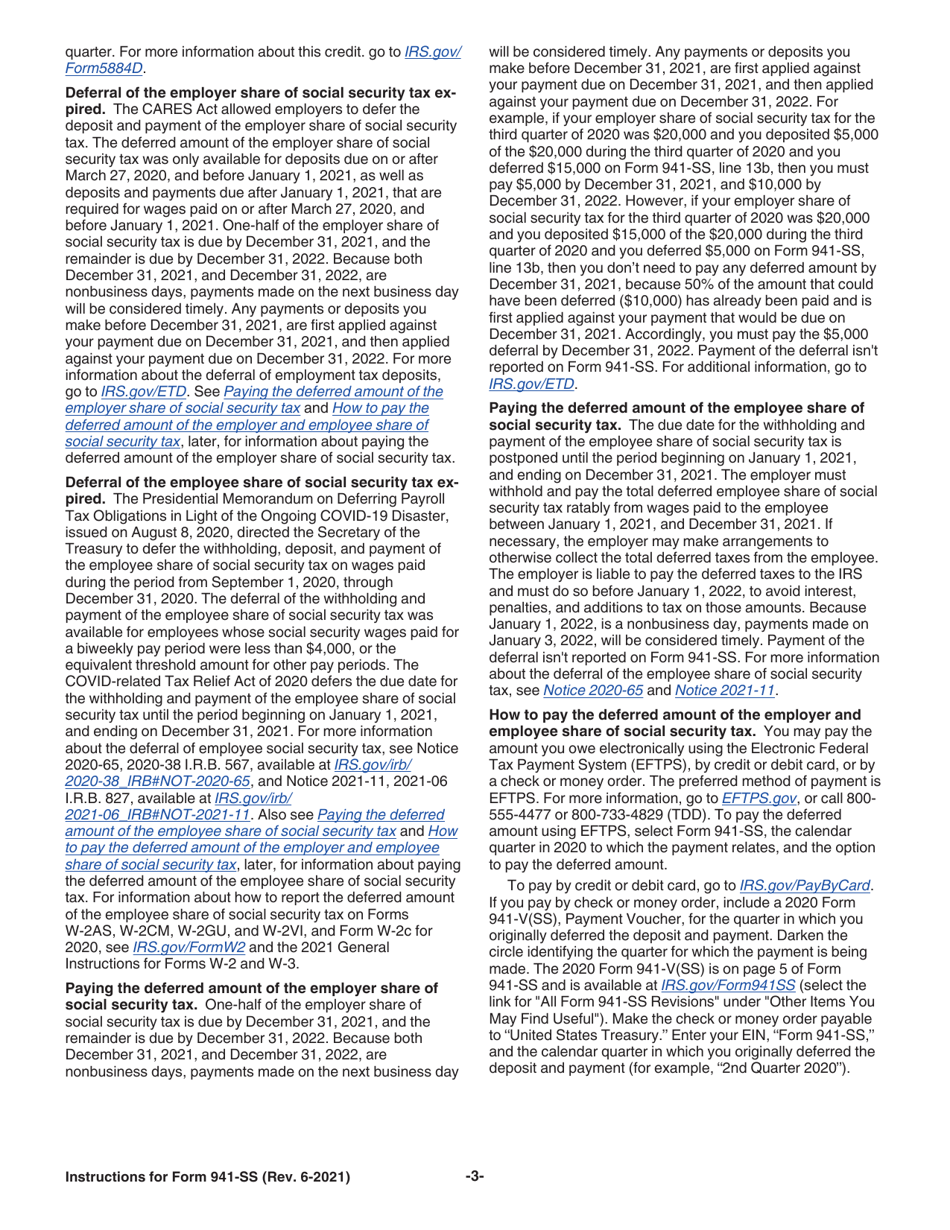Instructions for IRS Form 941-SS Employers Quarterly Federal Tax Return - American Samoa, Guam, the Commonwealth of the Northern Mariana Islands, and the U.S. Virgin Islands, Page 3