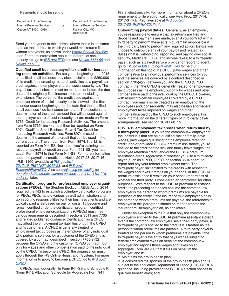 Instructions for IRS Form 941-SS Employers Quarterly Federal Tax Return - American Samoa, Guam, the Commonwealth of the Northern Mariana Islands, and the U.S. Virgin Islands, Page 4