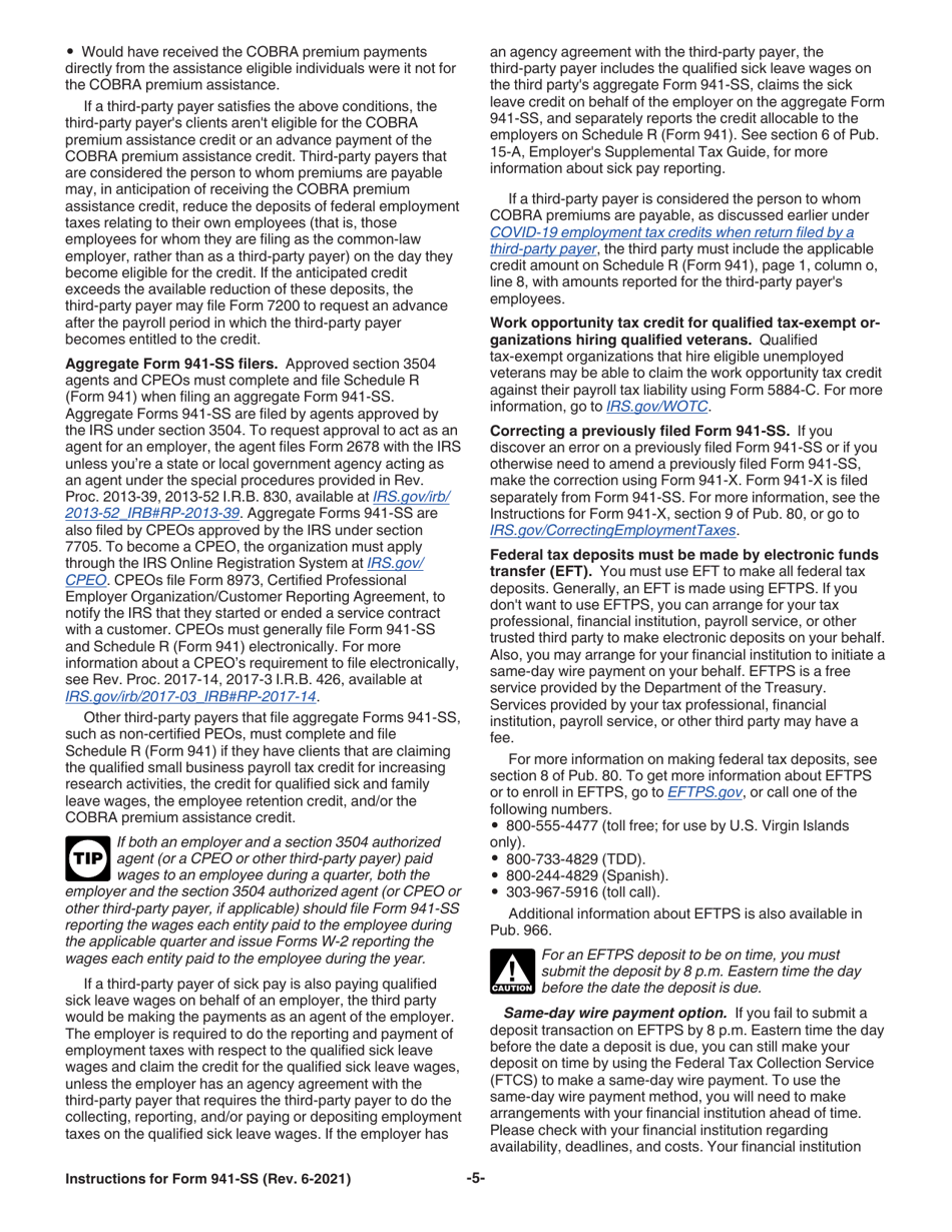Instructions for IRS Form 941-SS Employers Quarterly Federal Tax Return - American Samoa, Guam, the Commonwealth of the Northern Mariana Islands, and the U.S. Virgin Islands, Page 5