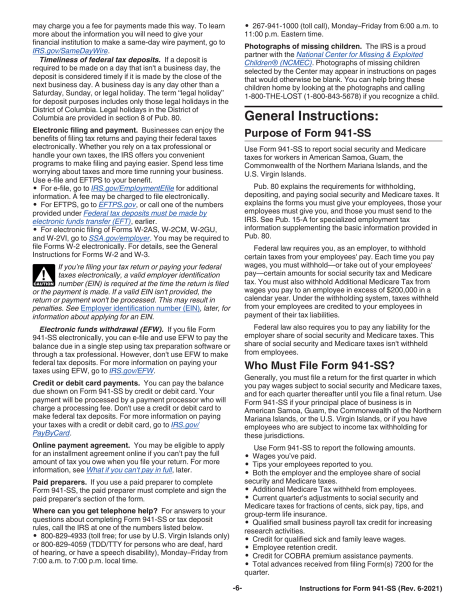 Instructions for IRS Form 941-SS Employers Quarterly Federal Tax Return - American Samoa, Guam, the Commonwealth of the Northern Mariana Islands, and the U.S. Virgin Islands, Page 6