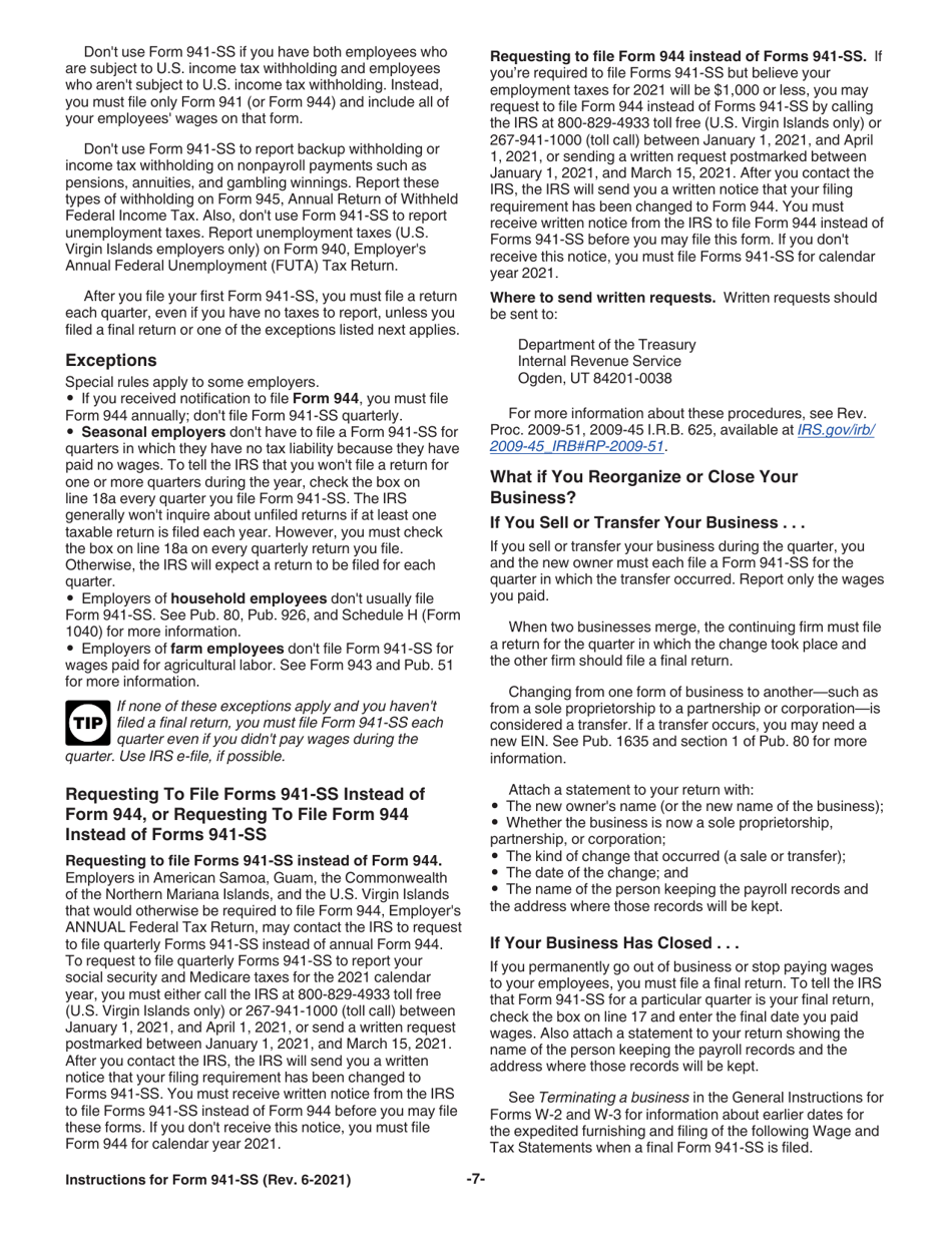 Instructions for IRS Form 941-SS Employers Quarterly Federal Tax Return - American Samoa, Guam, the Commonwealth of the Northern Mariana Islands, and the U.S. Virgin Islands, Page 7