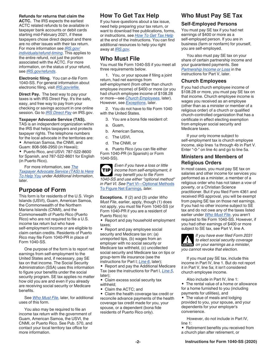 Instructions for IRS Form 1040-SS U.S. Self-employment Tax Return (Including the Additional Child Tax Credit for Bona Fide Residents of Puerto Rico), Page 2