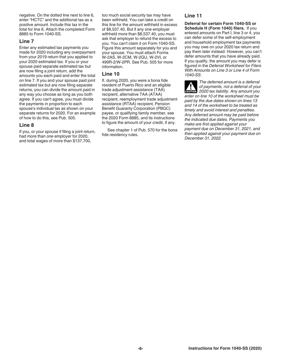 Instructions for IRS Form 1040-SS U.S. Self-employment Tax Return (Including the Additional Child Tax Credit for Bona Fide Residents of Puerto Rico), Page 6