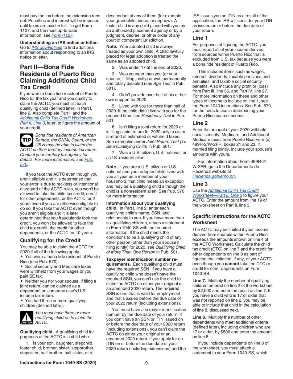 Instructions for IRS Form 1040-SS U.S. Self-employment Tax Return (Including the Additional Child Tax Credit for Bona Fide Residents of Puerto Rico), Page 9