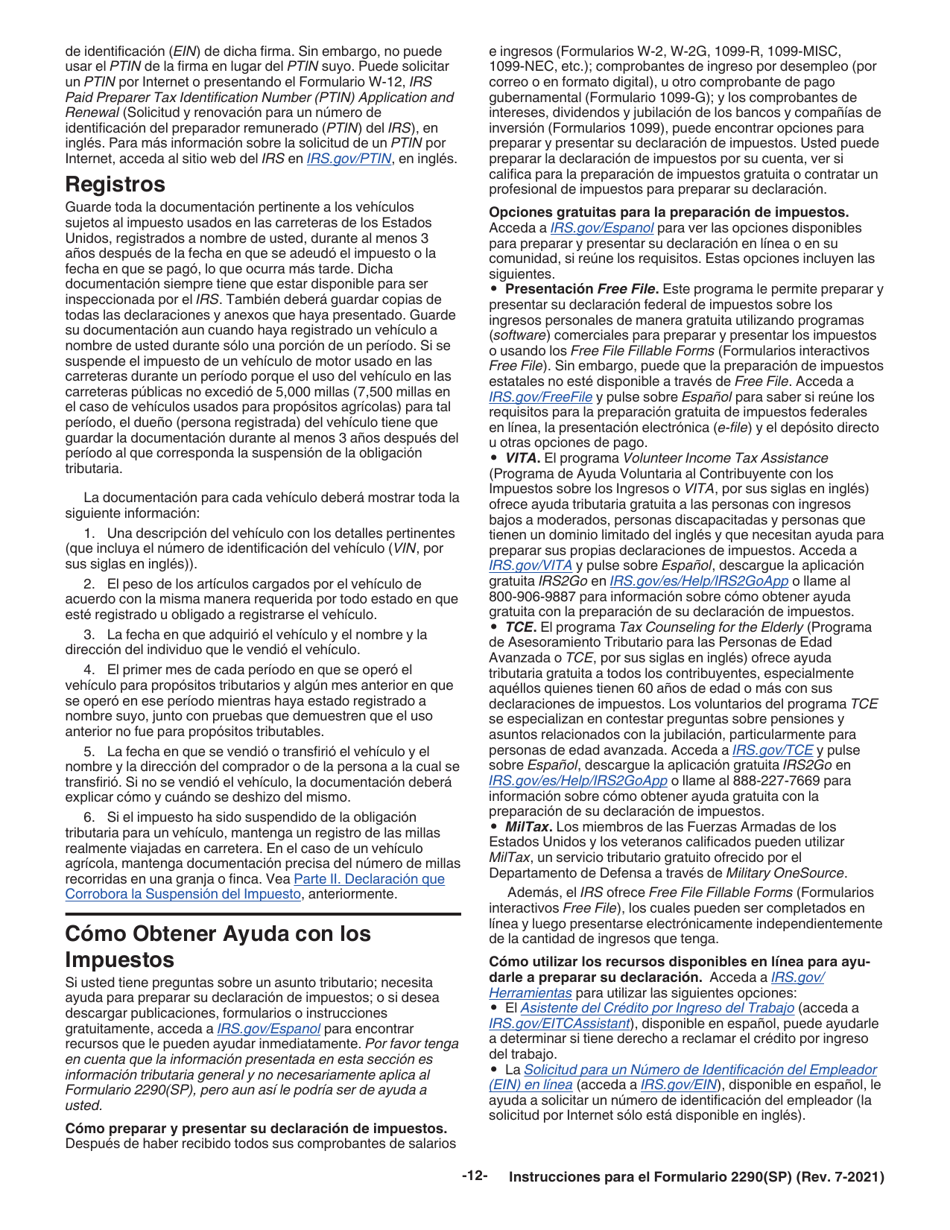 Instrucciones para IRS Formulario 2290(SP) Declaracion Del Impuesto Sobre El Uso De Vehiculos Pesados En Las Carreteras (Spanish), Page 14