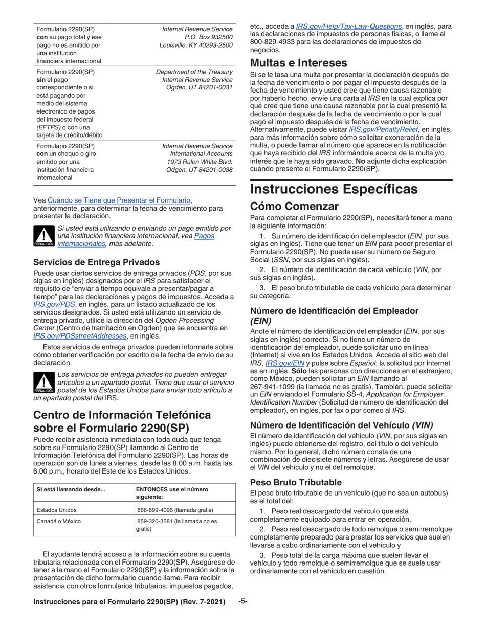 Instrucciones para IRS Formulario 2290(SP) Declaracion Del Impuesto Sobre El Uso De Vehiculos Pesados En Las Carreteras (Spanish), Page 7