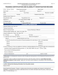 Form UIB-0098S Training Certification and Eligibility Investigation Record - Arizona