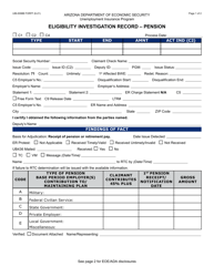 Document preview: Form UIB-0098B Eligibility Investigation Record - Pension - Arizona