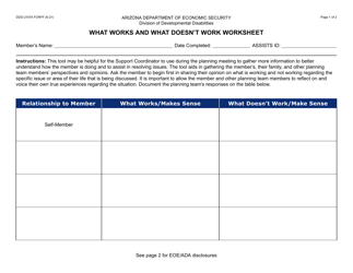 Form DDD-2107A What Works and What Doesn&#039;t Work Worksheet - Arizona