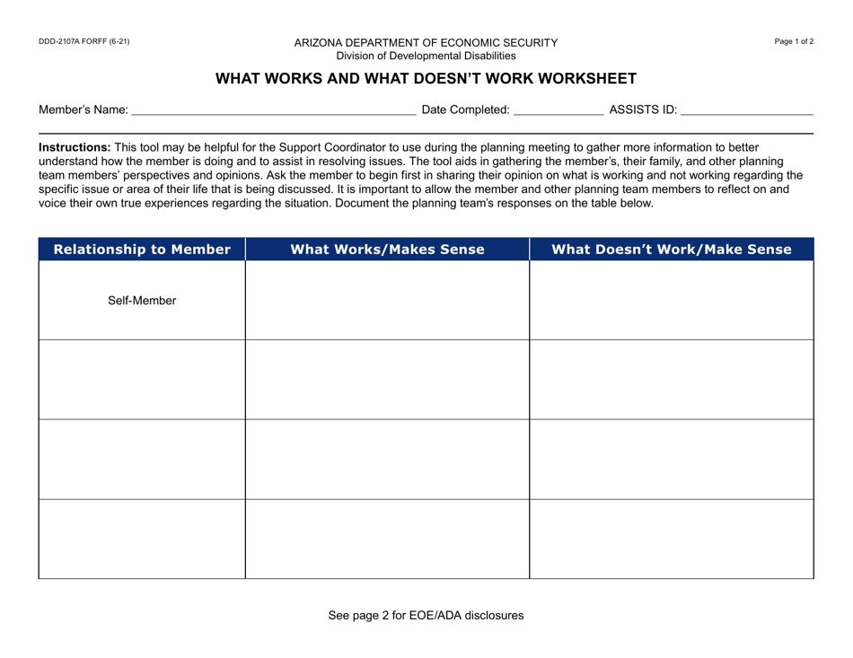 Form DDD-2107A What Works and What Doesnt Work Worksheet - Arizona, Page 1