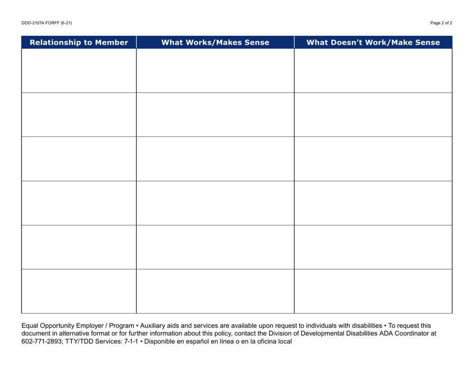Form DDD-2107A What Works and What Doesnt Work Worksheet - Arizona, Page 2