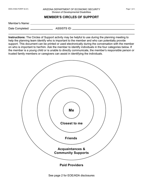 Form DDD-2106A Member's Circles of Support - Arizona