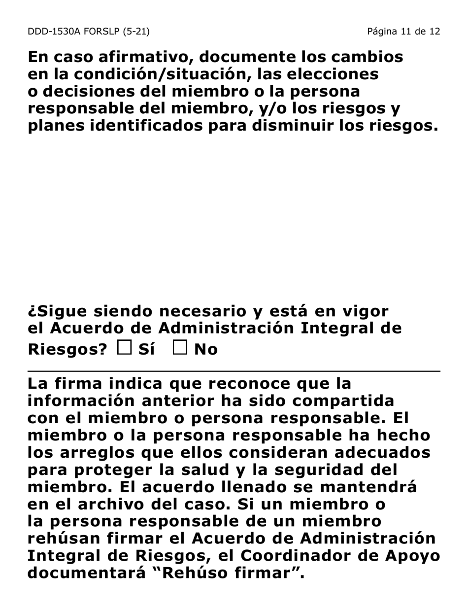 Formulario DDD-1530A-SLP Acuerdo De Administracion Integral De Riesgos Servicios Y / O Colocacion (Letra Grande) - Arizona (Spanish), Page 11