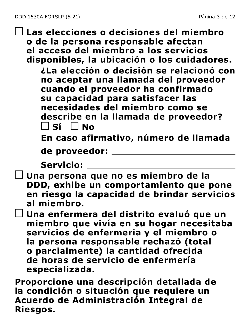 Formulario DDD-1530A-SLP Acuerdo De Administracion Integral De Riesgos Servicios Y / O Colocacion (Letra Grande) - Arizona (Spanish), Page 3