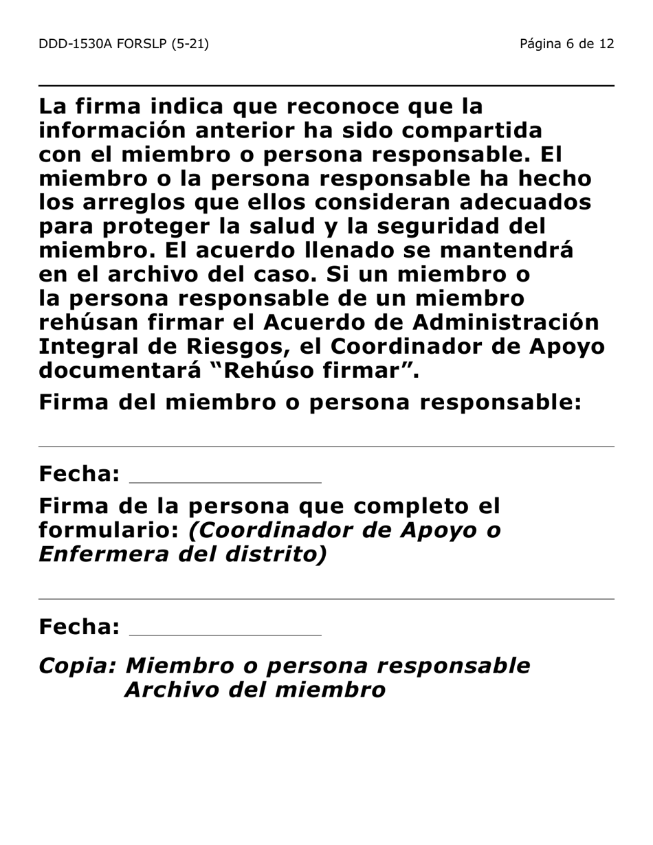 Formulario DDD-1530A-SLP Acuerdo De Administracion Integral De Riesgos Servicios Y / O Colocacion (Letra Grande) - Arizona (Spanish), Page 6