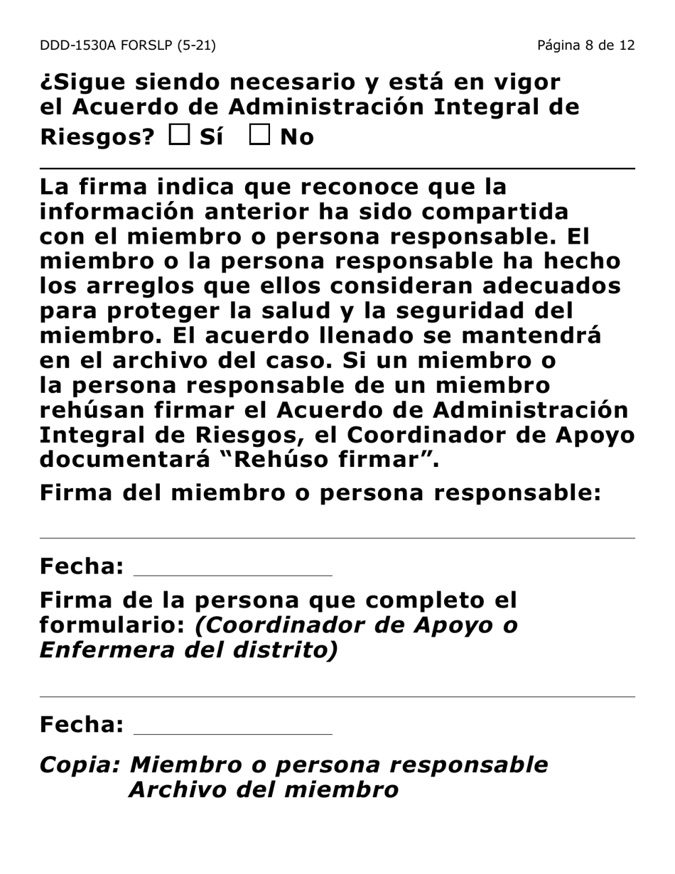 Formulario DDD-1530A-SLP Acuerdo De Administracion Integral De Riesgos Servicios Y / O Colocacion (Letra Grande) - Arizona (Spanish), Page 8