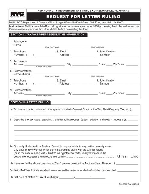 Form OLA-0509 Request for Letter Ruling - New York City