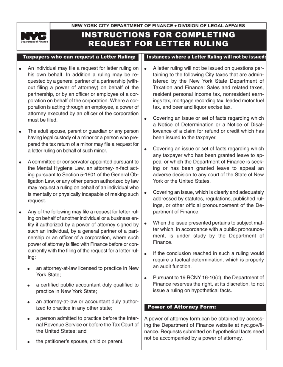 Form OLA-0509 Request for Letter Ruling - New York City, Page 3
