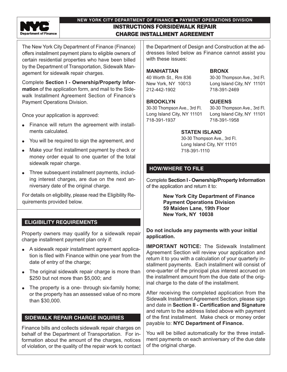Form PO-0519 Application for Conversion of Sidewalk Repair Charge Into Four Annual Installments - New York City, Page 2
