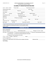Document preview: Form UIB-0098A Eligibility Investigation Record - Arizona