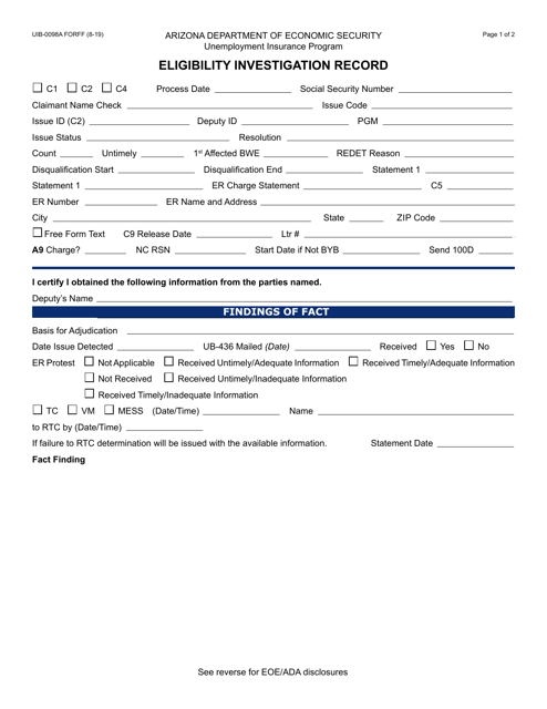 Form UIB-0098A Eligibility Investigation Record - Arizona