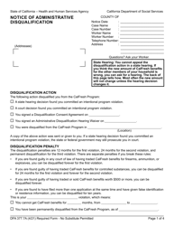 Document preview: Form DFA377.7A Notice of Administrative Disqualification - California