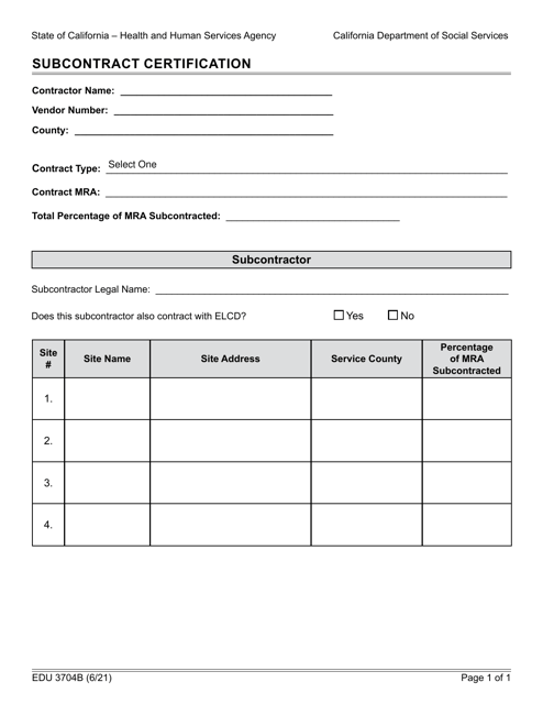 Form EDU3704B  Printable Pdf
