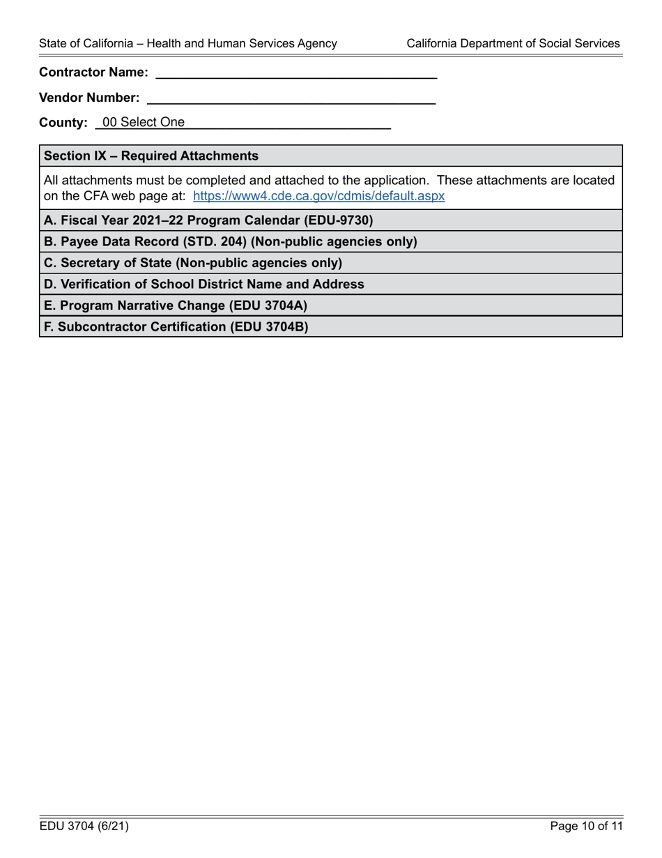 Form EDU3704 Continued Funding Application - California, Page 10