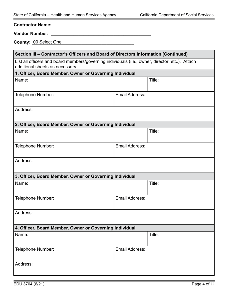 Form EDU3704 Continued Funding Application - California, Page 4