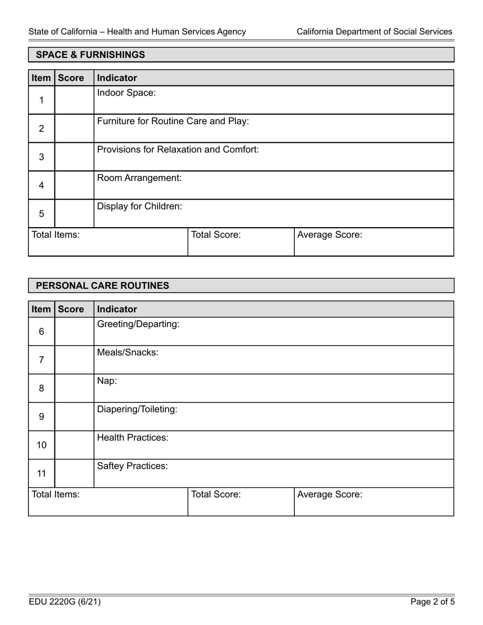 Form EDU2220G Infant - Toddler Environment Rating Scale - Revised Summary Report - California, Page 2