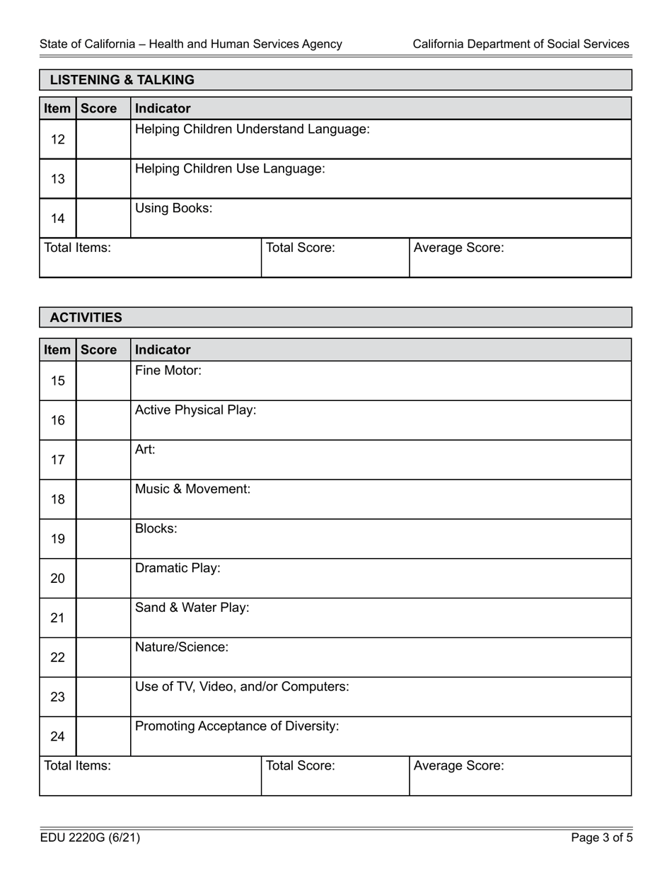 Form EDU2220G Infant - Toddler Environment Rating Scale - Revised Summary Report - California, Page 3