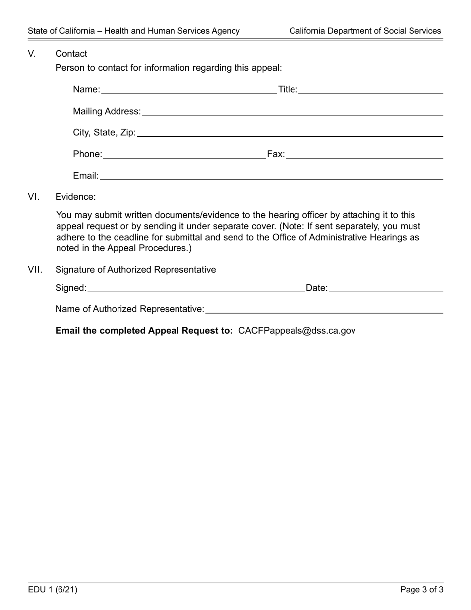 Form EDU1 - Fill Out, Sign Online and Download Fillable PDF, California ...