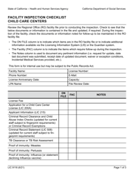 Document preview: Form LIC9118 Facility Inspection Checklist - Child Care Centers - California