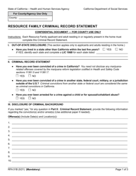 Form RFA01B Resource Family Criminal Record Statement - California