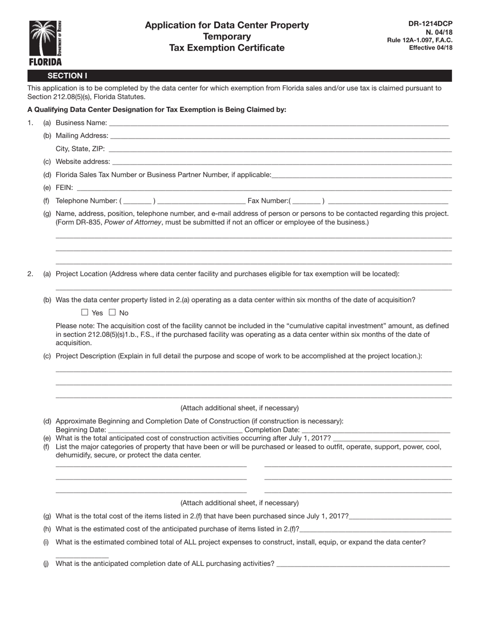 Form Dr 1214dcp Download Printable Pdf Or Fill Online Application For Data Center Property 7565