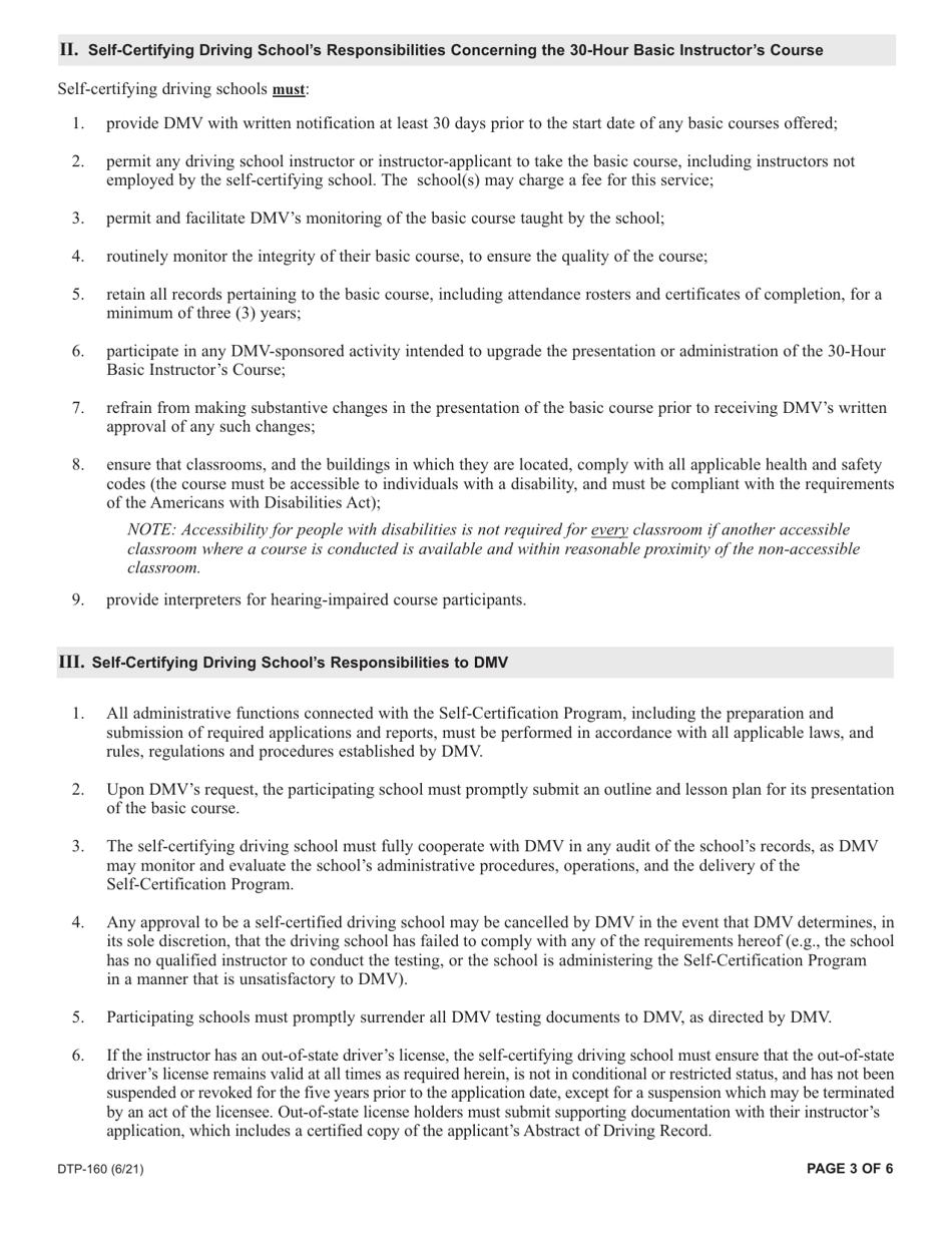 Form DTP-160 Driving School Application for Self-certification Program - New York, Page 3